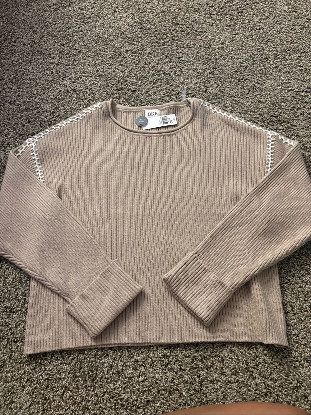 BKE Ribbed Crewneck Sweater in Stone